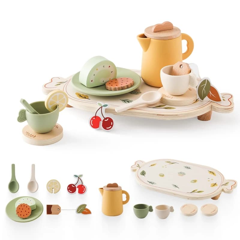 Bambini giocattoli Montessori in legno Set da tè pomeridiano giochi di imitazione cucina apprendimento del cibo gioco di ruolo bambino giocattoli educativi precoci regalo