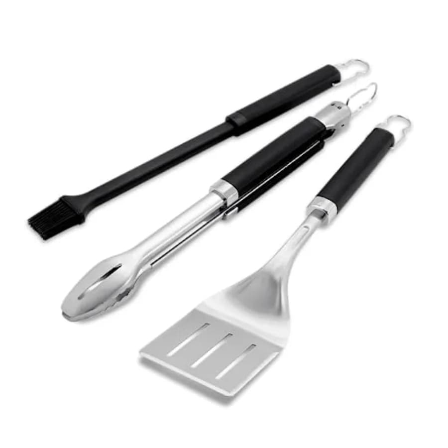 Set di utensili Weber Precision da 3 pezzi: pinze in acciaio inossidabile e pennello per marinare in silicone con manici antiscivolo e blocco a mani libere