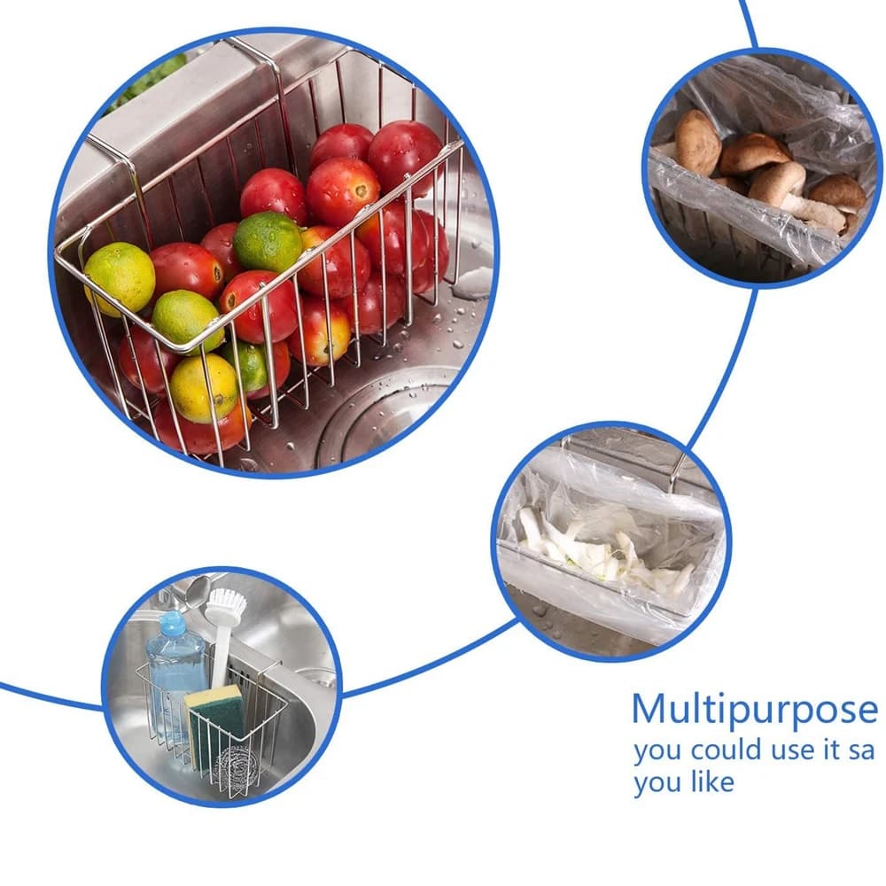 Durable Anti-rust Brush Storage Waste Basket Home Kitchen Supplies Sponge Holder Sink Basket Drainer Rack
