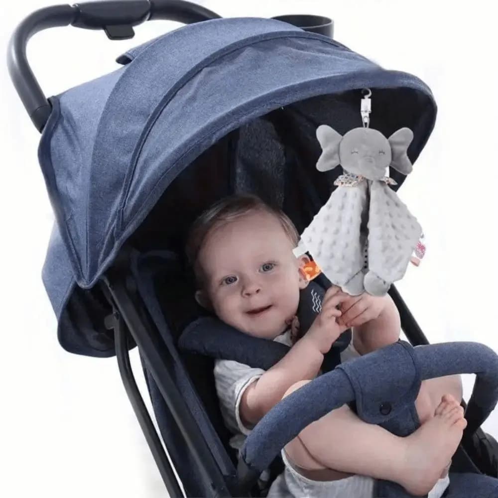 Simpatico Copertino 3-in-1 per Neonati, Morbido Elefante e Coniglio, Asciugamano Calmante, Giocattolo per Passeggino