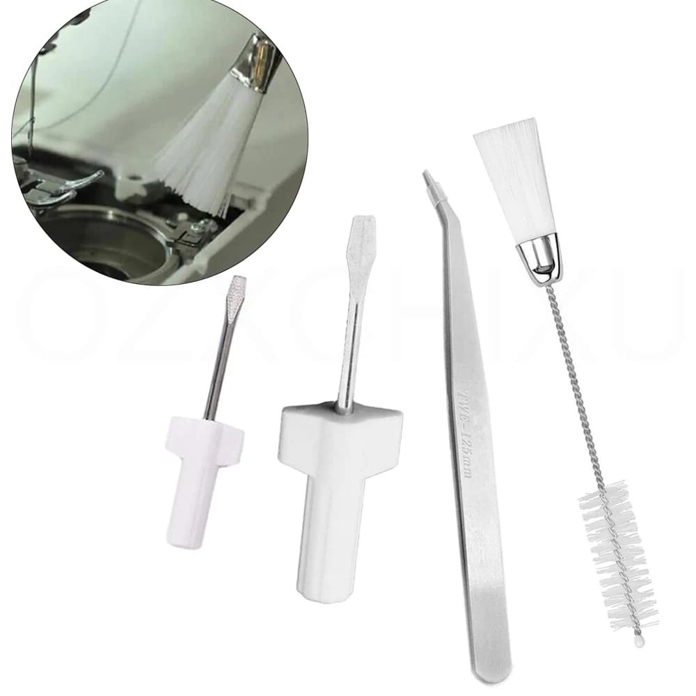 4Pcs Sewing Machine Cleaning & Repair Tools Kit Double Head Lint Brush Tweezer For Serger Overlock Sewing Machine Accessories