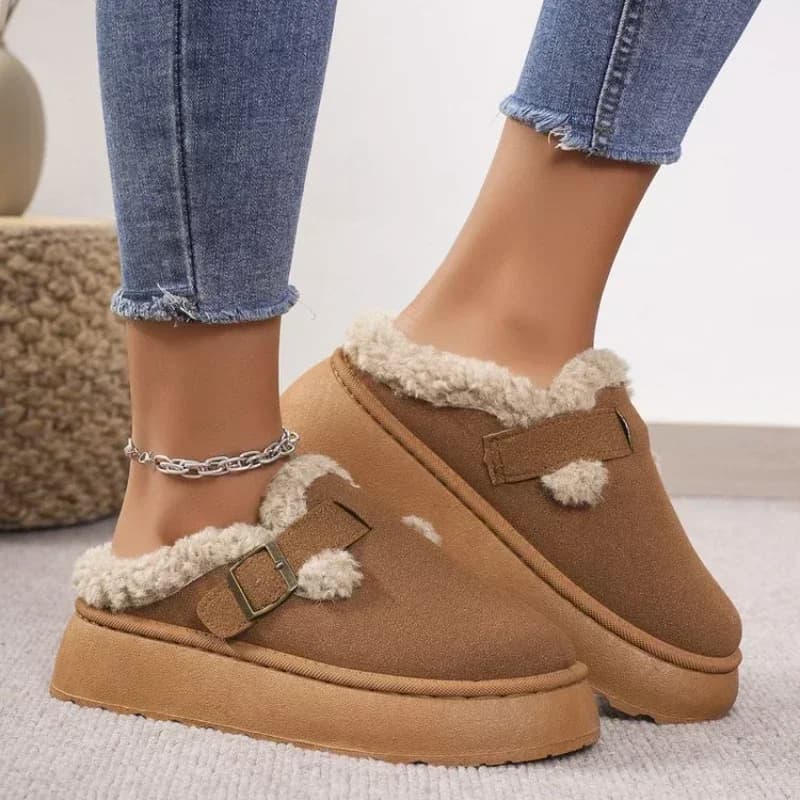 Pantofole di lana con suola spessa antiscivolo da donna di nuovo arrivo con pompon, taglia grande, autunno/inverno all'aperto, calde e pelose