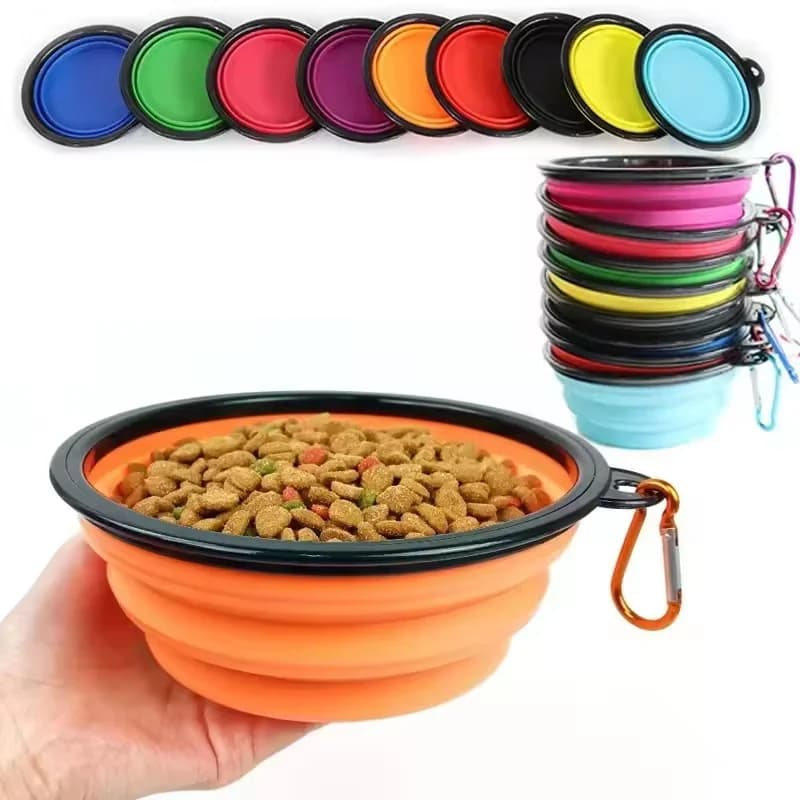 Portable Collapsible Silicone TPR Pet Bowl Foldable Dog Cat Food Water Feeder Bowl With Carabiner Outdoor Water Food Bowl