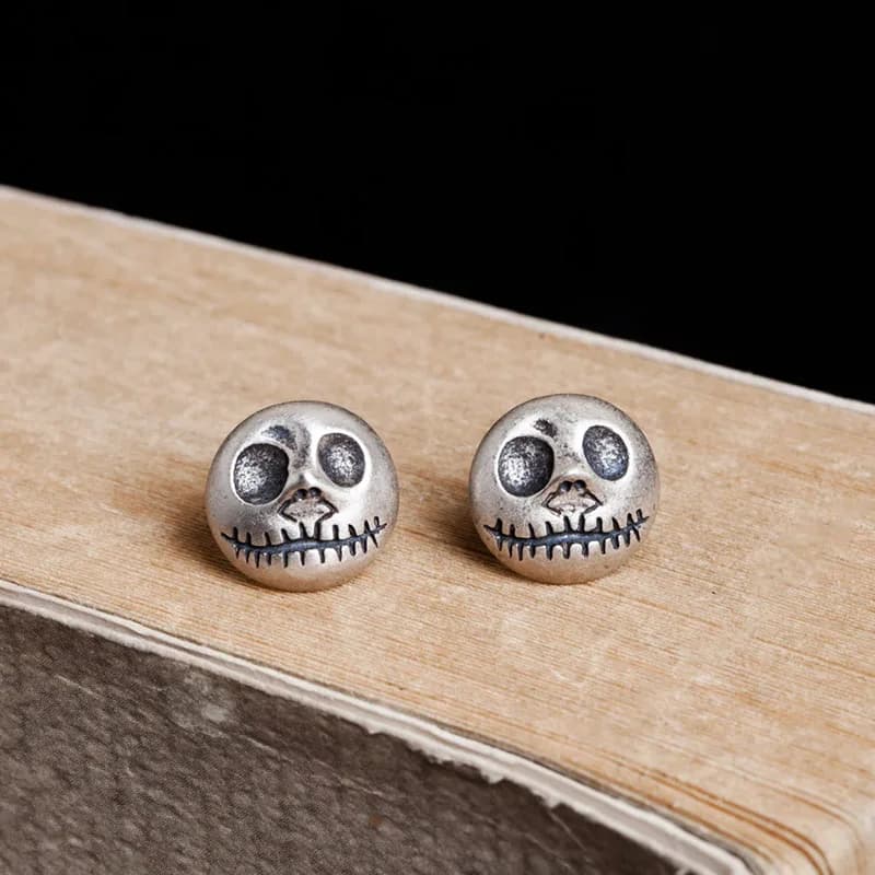 1 paio di orecchini a lobo in argento sterling 925 con scheletro e zucca, stile punk di Halloween, gioielli anallergici