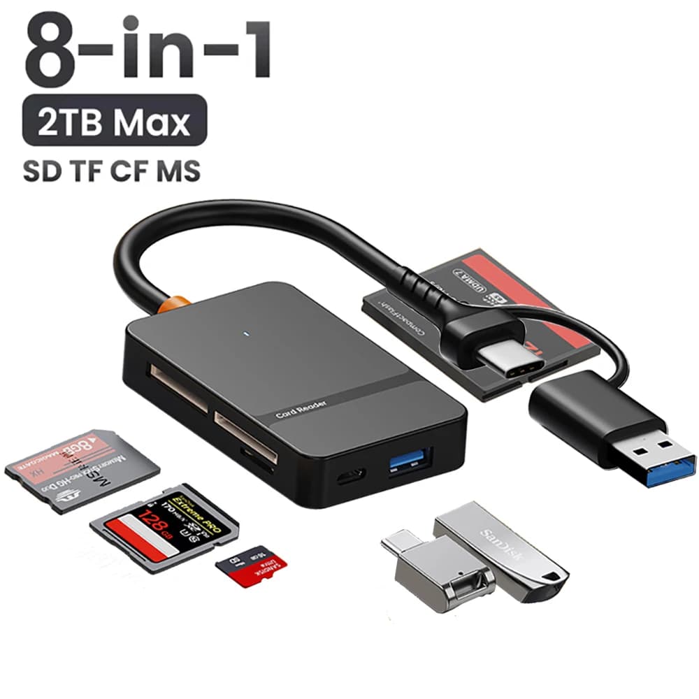 Lettore di schede USB C 8 in 1 Lettore di schede multifunzionale Supporto per scheda SD/TF/CF/MS Lettura 5 Gbps Scrivi Lettura Adattatore per scheda flash disco U