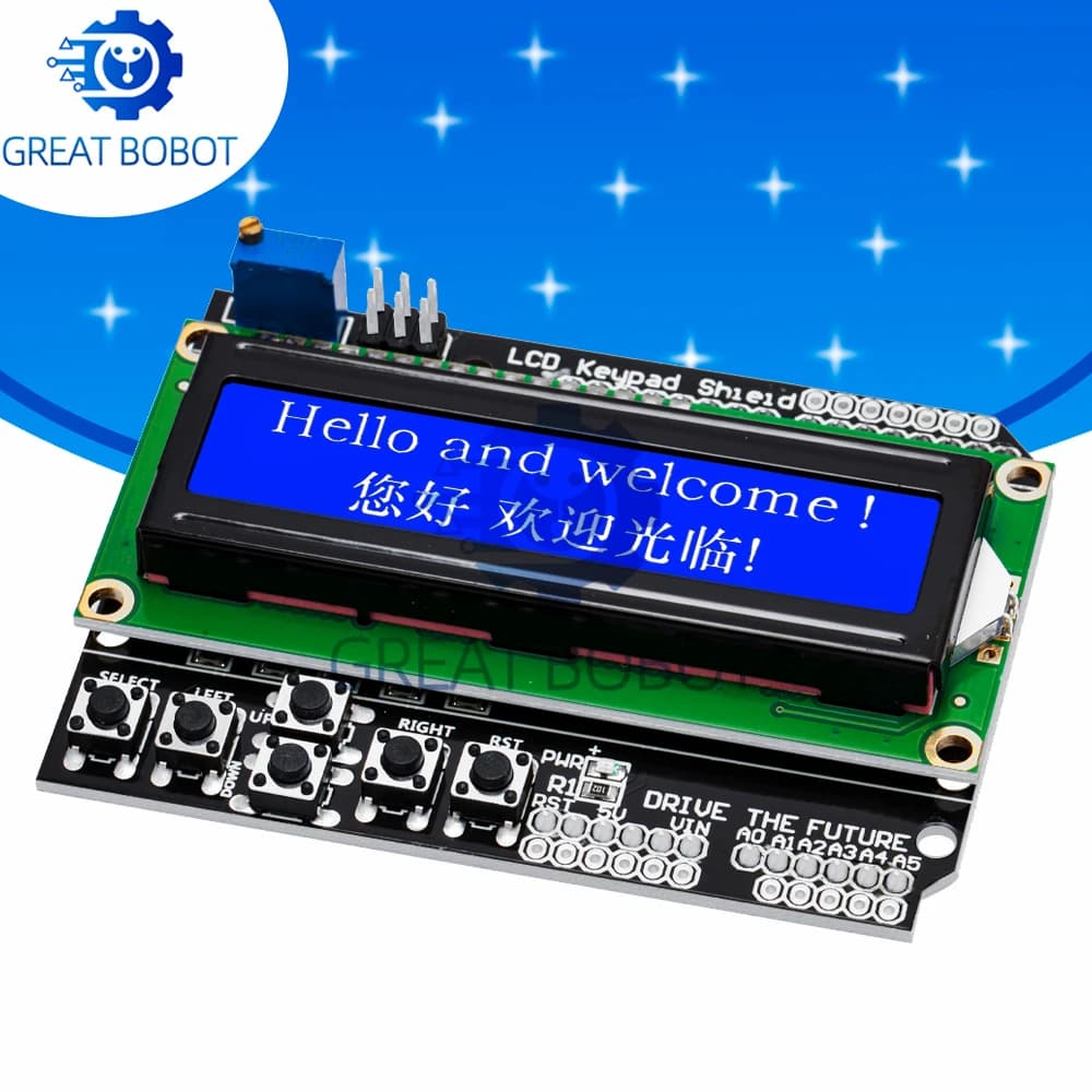 BS Brand 1PCS LCD Keypad Shield LCD1602 Blue Screen Display Module for Arduino UNO ATMEGA328 ATMEGA2560 Raspberry Pi