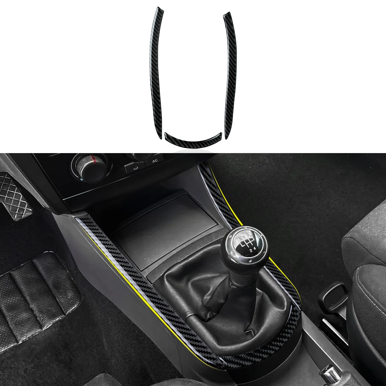 Accessori per SEAT Cordoba Ibiza 6L (2002-2009). Adesivo per interni in fibra di carbonio. Pannello Decorativo per Console Centrale e Cambio Auto
