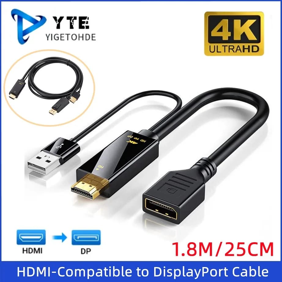 Cavo HDMI compatibile con DisplayPort unidirezionale 4K a 60Hz per PC, laptop, Xbox, cavo adattatore da HDMI a DP con cavo di alimentazione USB
