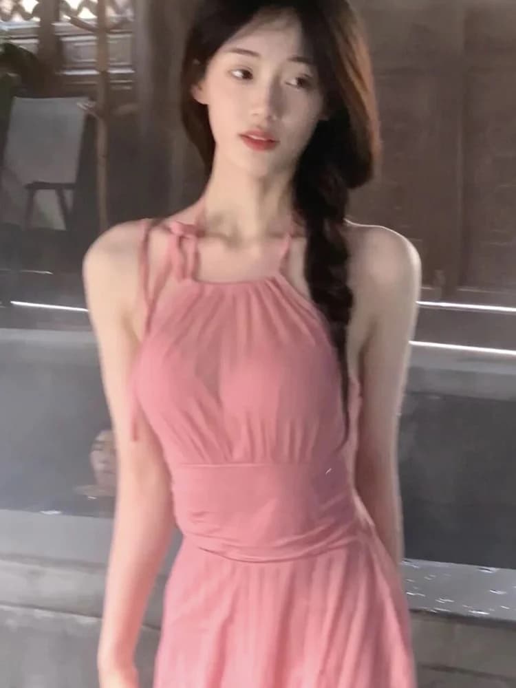 2023 New Women's Swimsuit Slimming Cover-Up Pure Desire Strap Halter Dress Style Conservative Sweet First Love Girl