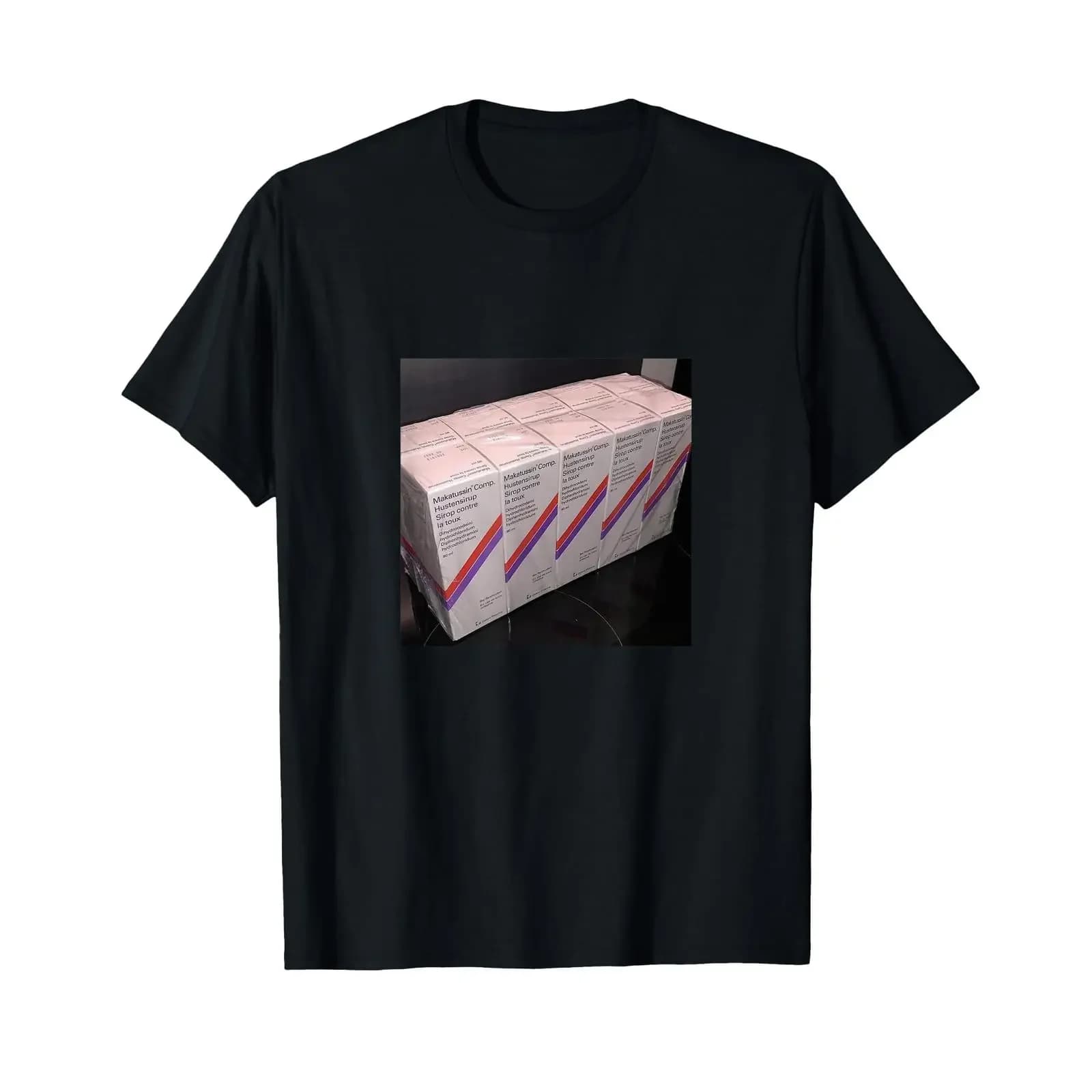 Makatussin Brick Parody Codeine Syrup T Shirt Pop Culture vintage Washed Soft graphic Casual Versatile Slightly