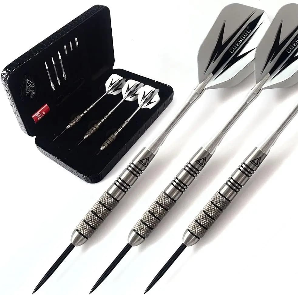 Professional Tungsten Steel Tip Darts - 30g/28g/26g/25g/24g/22g, Hand Painted Rings, Grooved Grips, Aluminum Shafts, Case