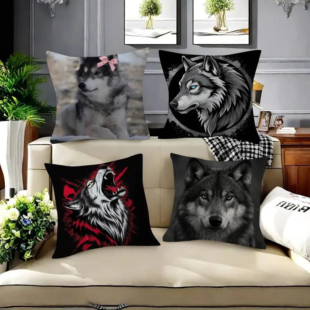 Fodera per cuscino decorativa con lupo animale, per divano e auto, idea regalo di Natale