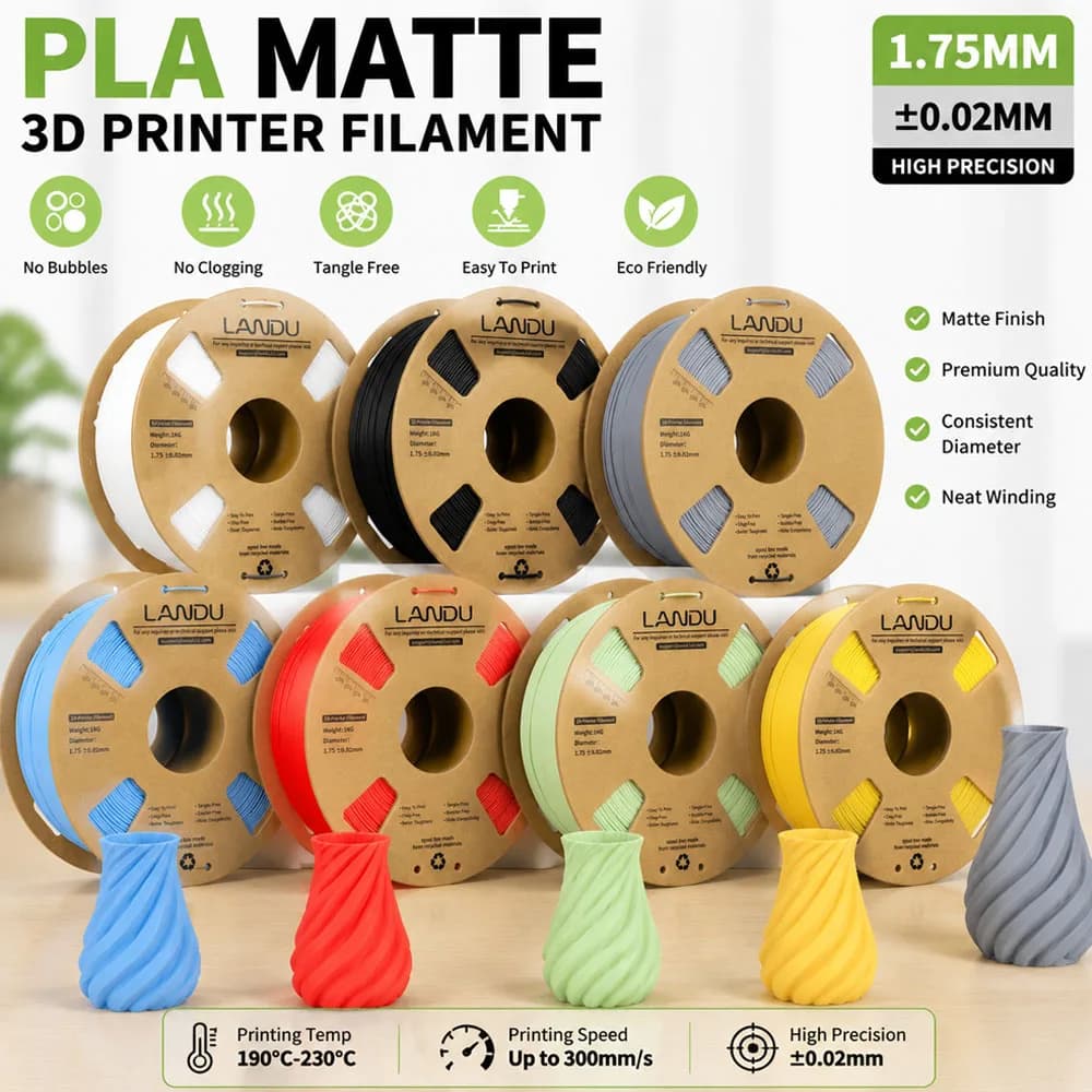 LANDU 3D Printer Filament PLA Matte 1.75MM Spool Wire 3D Printing Filament Matte PLA 1KG Materials Accessories