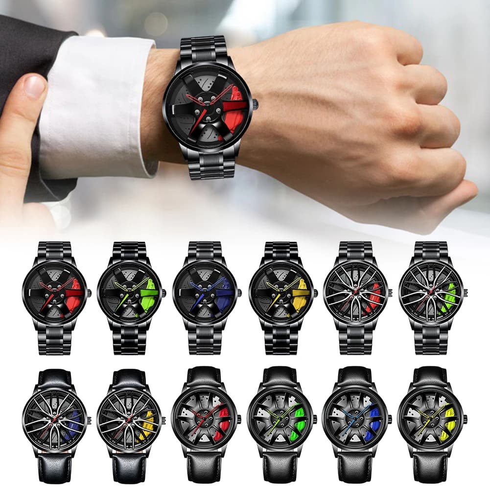 Orologio da ruota per auto con cinturino in pelle per uomo Orologio da uomo d'affari multifunzionale da corsa, arrampicata, pesca, orologio sportivo per auto orologio con roulette montres homme