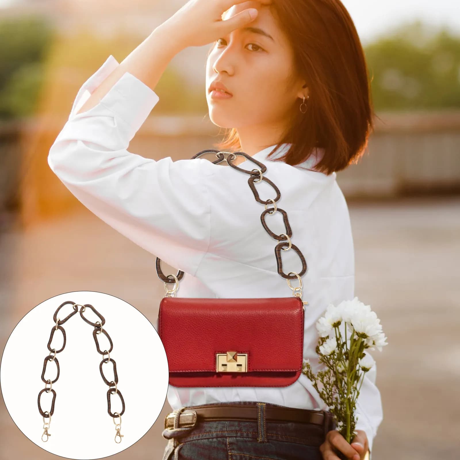 1 Pezzo Catena Classica in Acrilico di Ricambio per Borsa, Portafoglio, Tracolla, Accessorio Moda Fai-da-Te, Cinghia Decorativa Versatile