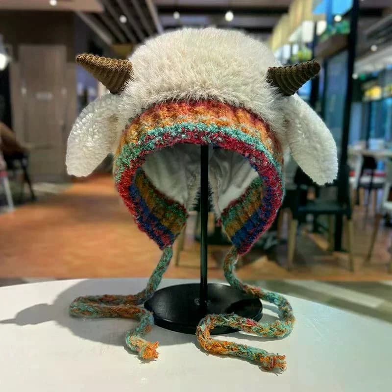 Simpatico cappello lavorato a maglia in peluche spesso per ragazze, caldo inverno, protezione per le orecchie, berretti, cappello da donna, comodi cappelli pullover in corno
