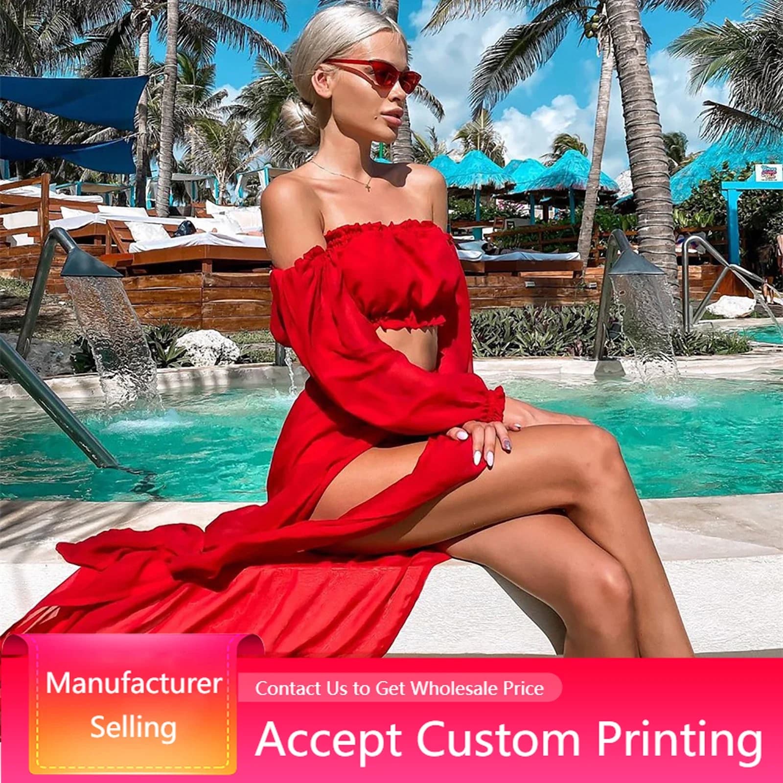 Bikini Cover-up 2022 Manica lunga Crop Top Cover Up Gonne Leopardo Costumi da bagno Robe Abiti da spiaggia Due pezzi Beachwear Costume da bagno