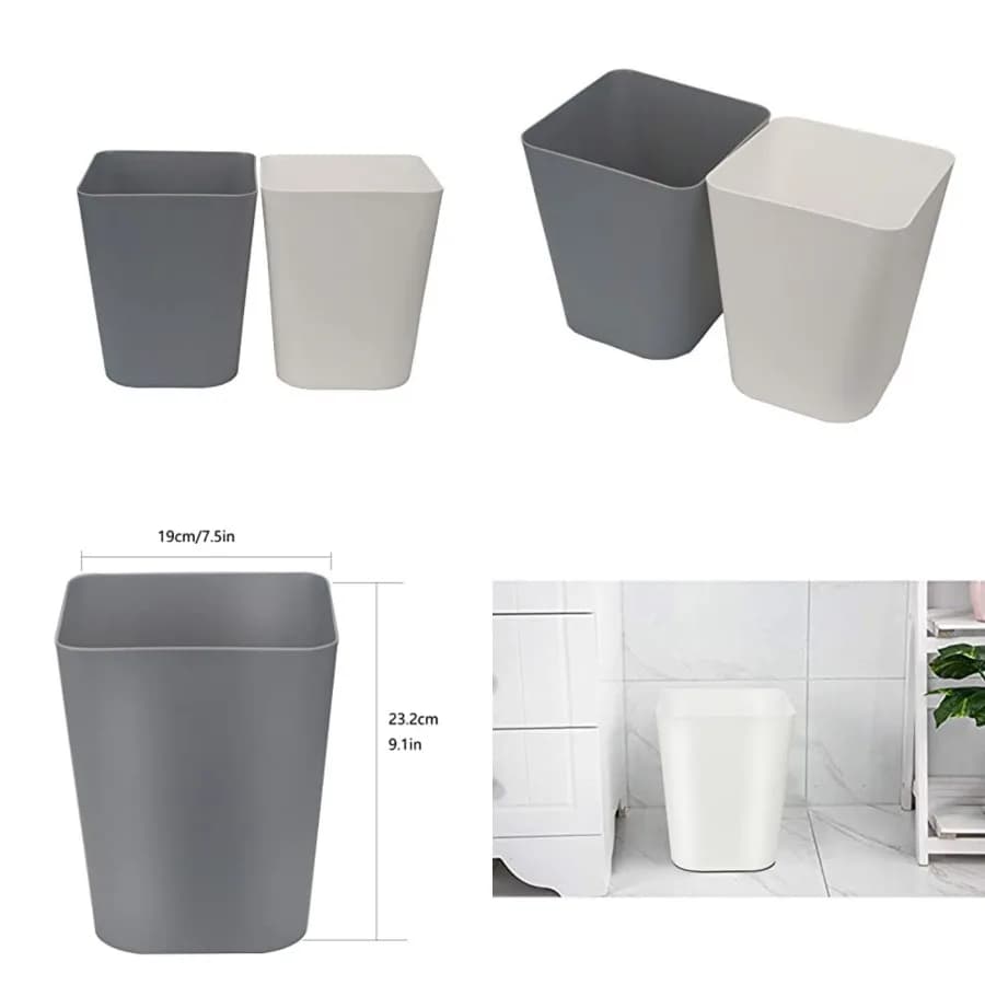 Cestino per rifiuti da 1,6 galloni per cucina, ufficio, bagno, confezione da 2 (bianco+grigio)