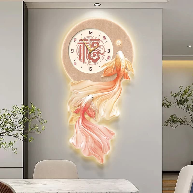 Koi living room modern advanced wall clock simple dining room wall clock wall lamp luxury high sense family lamp mural