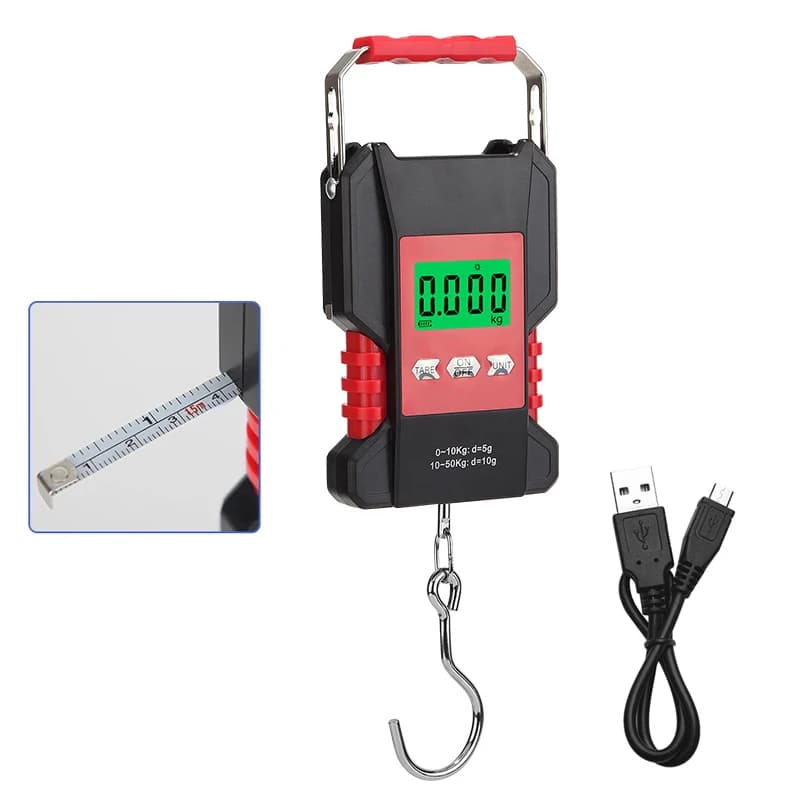 Nuove bilance digitali con gancio sospeso 50 kg LCD USB ricaricabile per pesatura bilancia per bagagli bilancia elettronica impermeabile costruita in nastro da 1,5 M