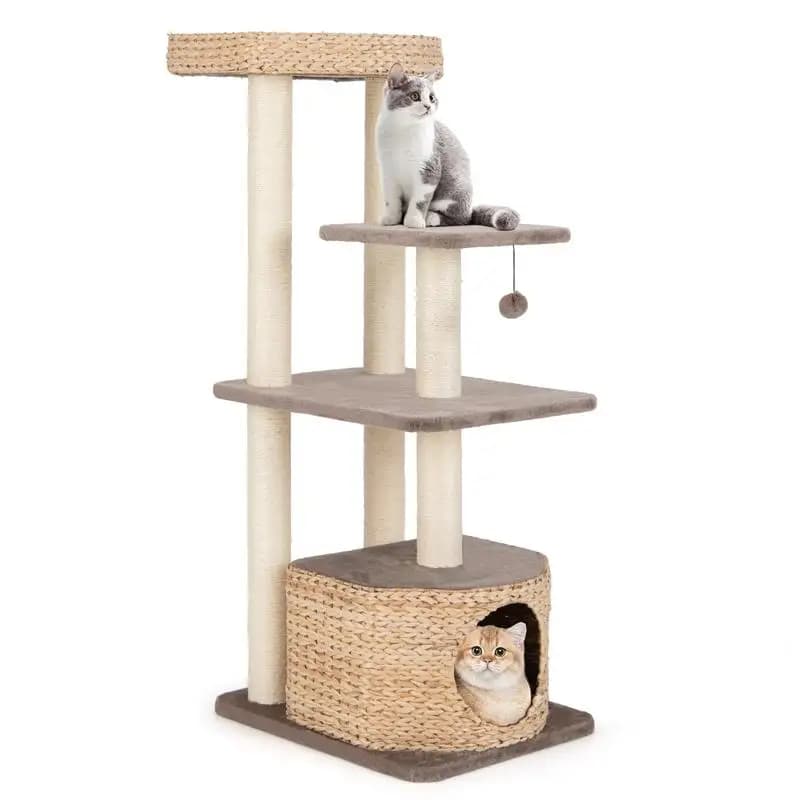 4-Layer Cat Tower with Scratching Posts Condo and Washable Cushions-Coffee