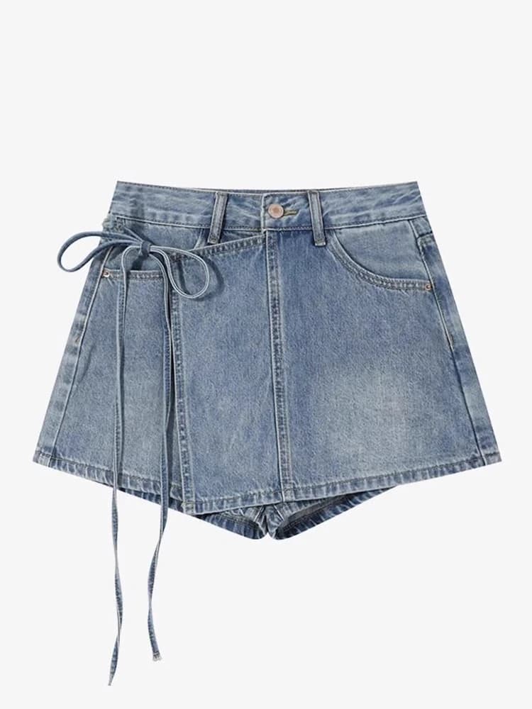 High Waist A-Line Denim Shorts Women's Spring Summer New Style Half Skirt Pants Trendy Short Pants Casual Zipper Wide Leg Jeans