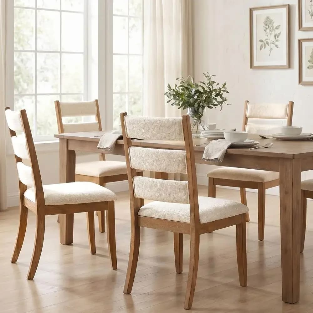Chairs Set of 4 Farmhouse Kitchen Chairs with Upholstered Cushion Back and Seat Ladder Back Side Chairs for Dining Room Living