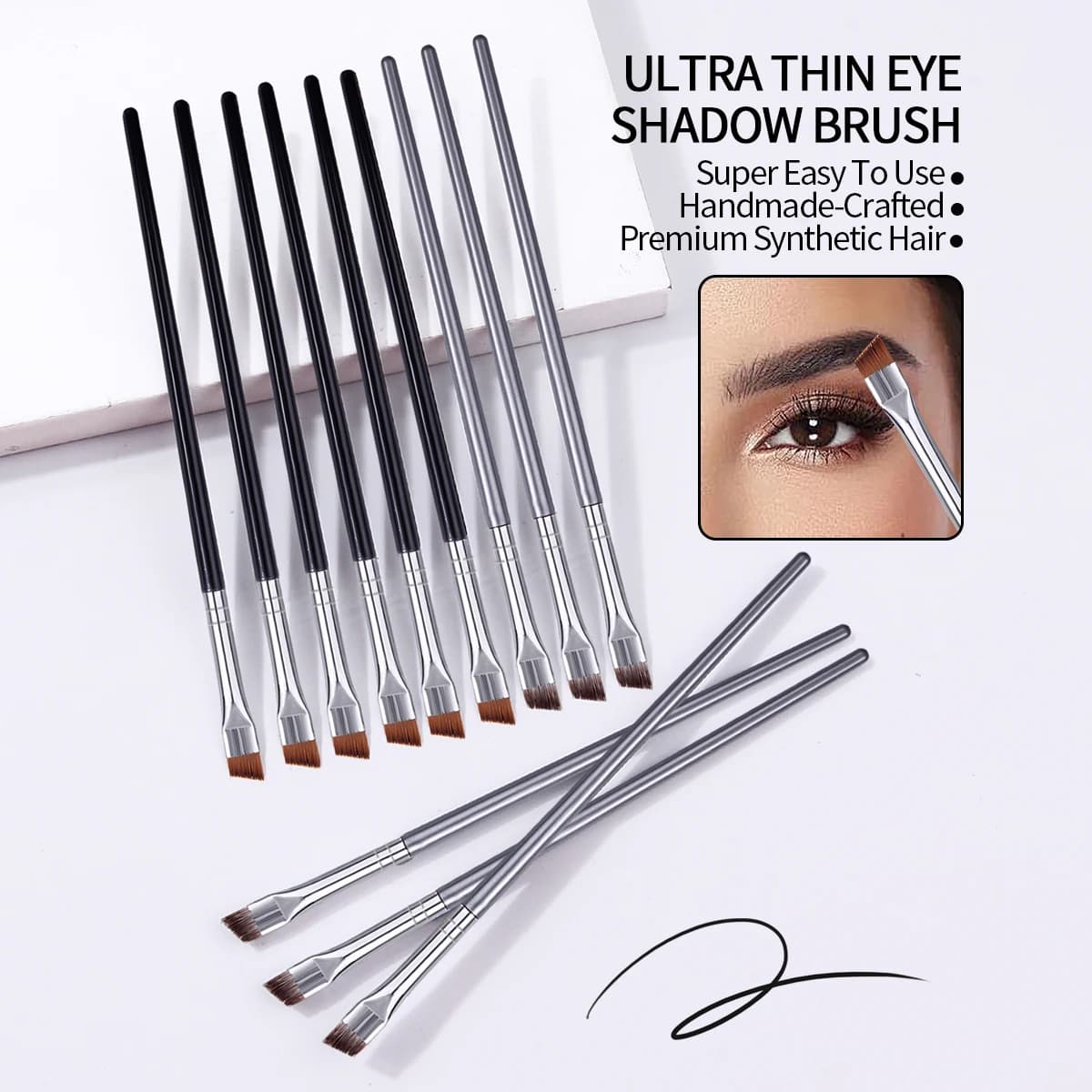 12PCS Ultra-Thin and Fine Blade Eyeliner Brush, Eyebrow Brush for Precise Outlining of Eye Makeup Details, Portable Makeup Brush