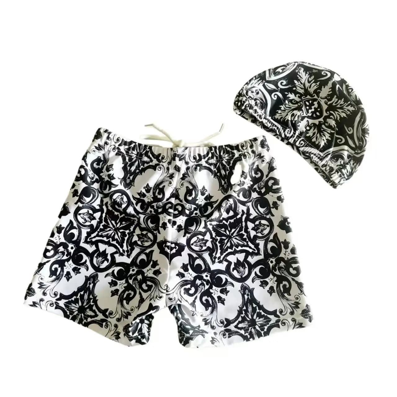 2026 new design children swim trunks baby boy swim wear black flower printed swimsuits summer boy swim shorts