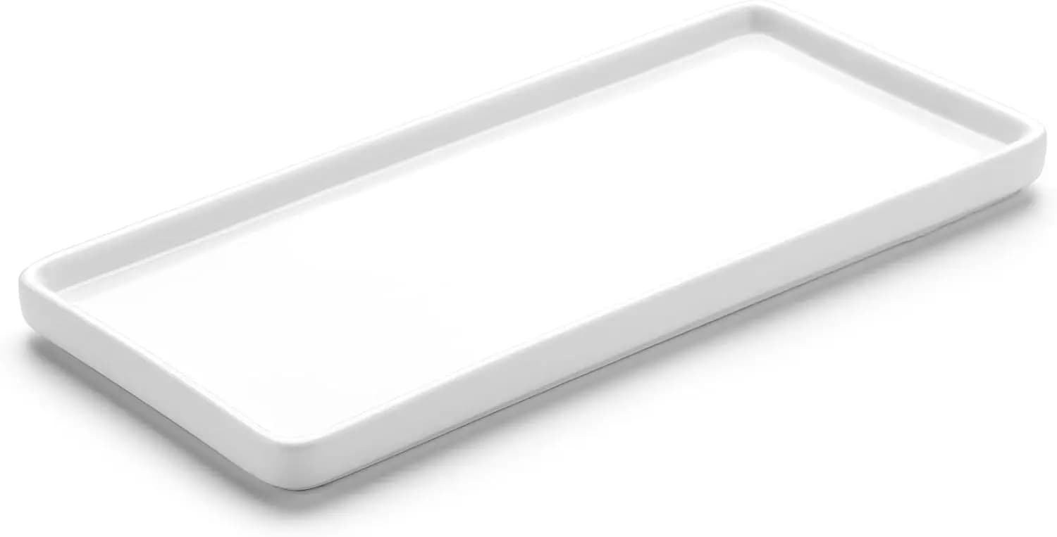 Vassoio in Ceramica da 8 Pollici per Bagno e Cucina - Organizzatore Porta Sapone in Porcellana Bianca