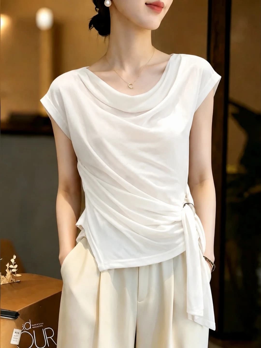 Slimming Short Sleeve T-Shirt Women's Fashionable Korean Style Commute Straight Cut Summer 2026 Poetic Lin Brand Casual Top