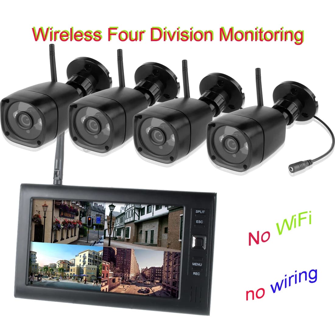 Sorveglianza Wireless 2.4G 4CH Security CCTV 720P sistema di telecamere Baby Monitor con visione notturna a infrarossi 1 Monitor e 4 telecamere