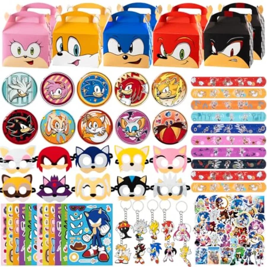 Set per Feste di Compleanno 112 Pezzi, Include 10 Maschere, 10 Portachiavi, 10 Braccialetti, 10 Decorazioni a Tema, 12 Kit per Creare un'Espressione Facciale