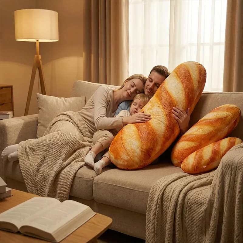 Cuscino Peluche a Forma di Pane Francese con Immagini Stampate, Morbido Peluche a Tema Cibo, Bambola di Peluche per Feste e Nanna, Regalo di Compleanno per Bambini