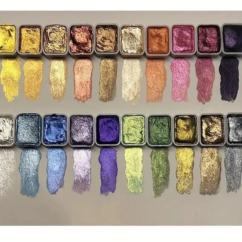 Set di pittura ad acquerello in metallo da 20 colori, nuova scatola portatile con pittura ad acquerello solido con perle scintillanti, materiali artistici