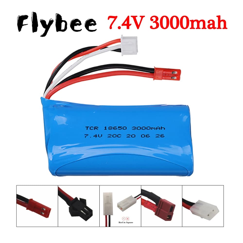 7.4 V 3000 mAh 18650 batteria agli ioni di litio per telecomando Drone auto barche giocattoli parti 2S 7.4 V 3000 mAH batteria JST/T/SM/Tamiya Plug