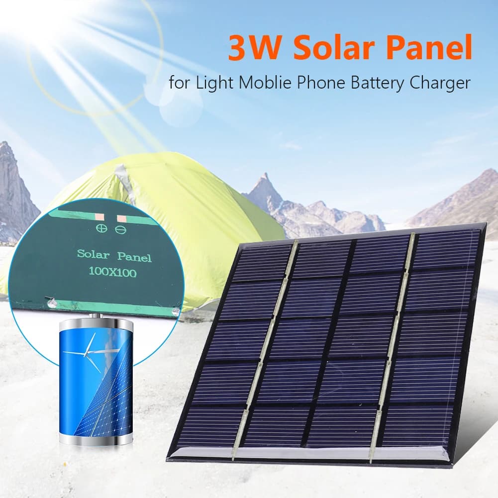 Pannello solare portatile da 3 W 5 V Pannello di ricarica solare Caricatore da pannello solare per luce solare per batteria da 3,7 V Batteria da 3-5 V/caricatore del telefono