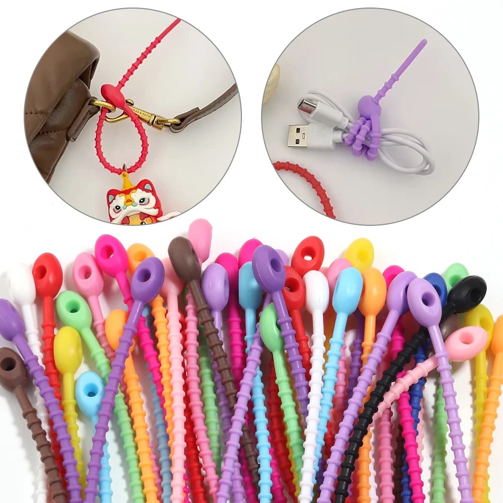 Confezione da 10 Pezzi, Organizzatore Multifunzionale in Silicone da 21cm per Cavi e Fili, Accessori per Borse Fai-da-Te, Etichette, Cordini e Portachiavi