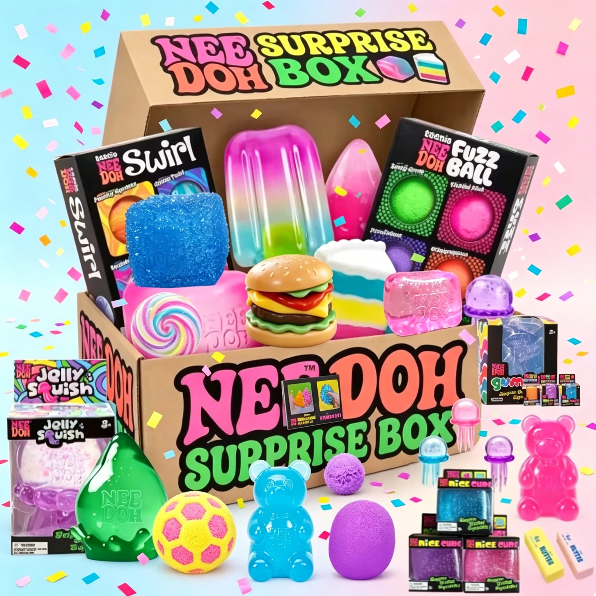 Assorted Blind Box Surprise Toys, Soft SqueezeToys Featuring Nice Cube, Jellyfish, Stress Relief Sensory Play Toy Surprise Gift