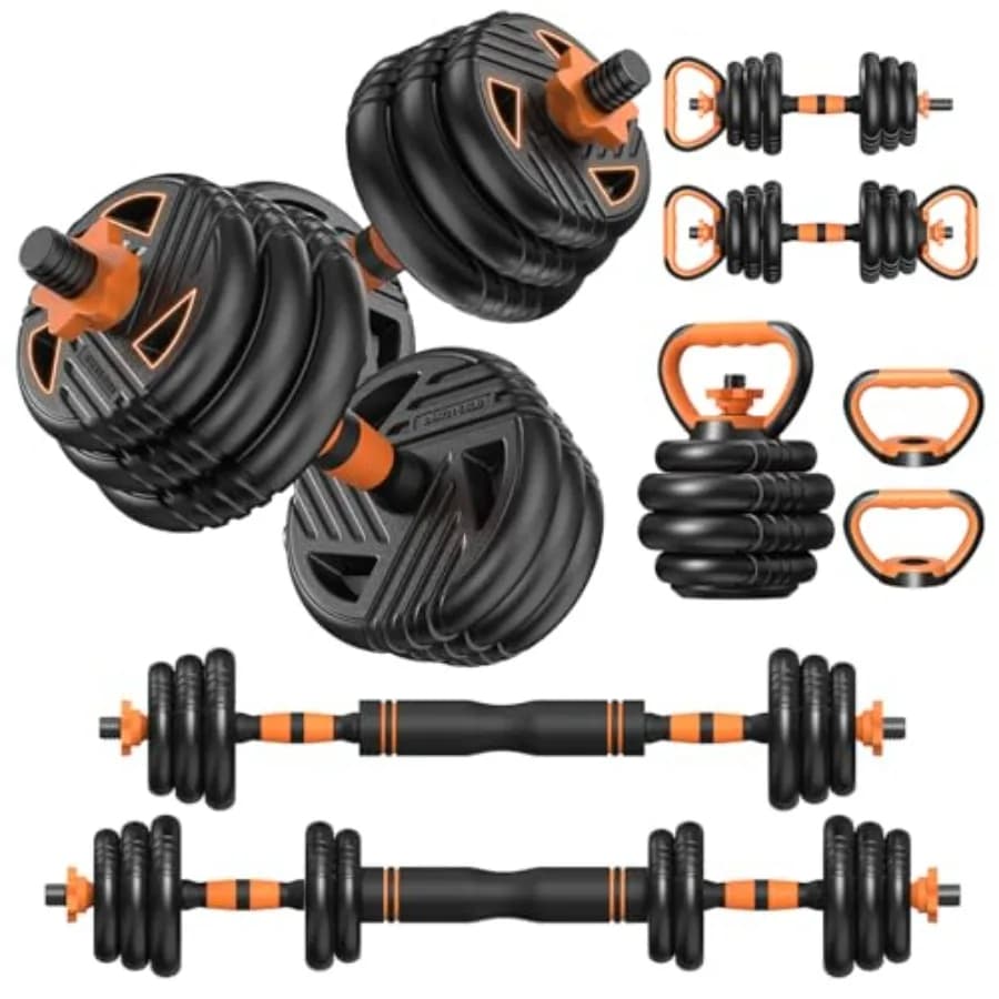 Adjustable handlebar set 33/44/66/88 pounds, free weight set with connector 5 in 1, usable as barbell and kettlebell