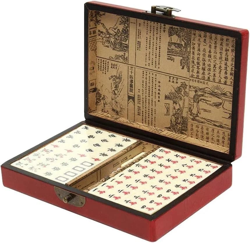 Set di Mahjong Cinese Vintage Tradizionale con 144 Tessere e Custodia