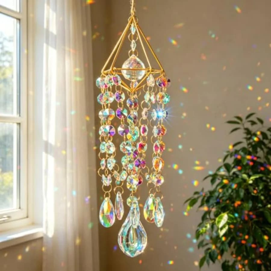 Crystal Suncatchers for Window Hanging Glass Wind Chime Style Garden Sun Catchers with Crystals Prisms Rainbow Maker Indoor Out
