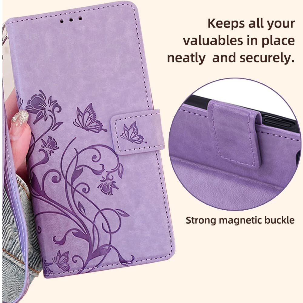 Butterfly Flower Magnetic Leather Flip Case For Samsung Galaxy Wide 7 6 Quantum 5 Buddy 4 Jump 3 Jean 2 Handy Strap Wallet Cover