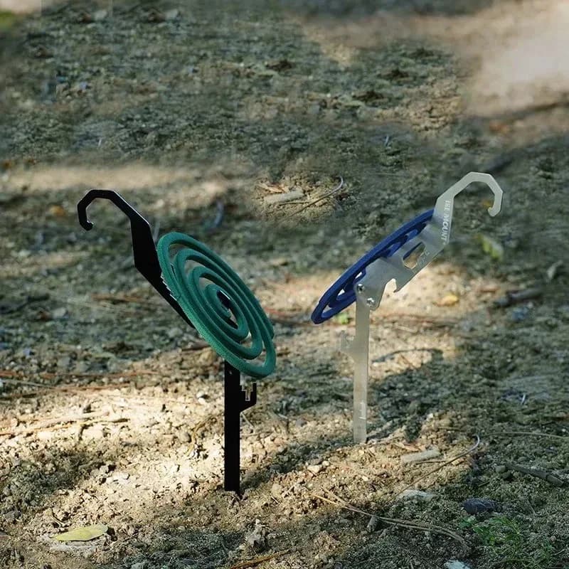 Supporto Pieghevole per Spirali Antizanzare, Gancio in Acciaio Inox con Apribottiglie, Righello e Taglierino per Campeggio e Tende