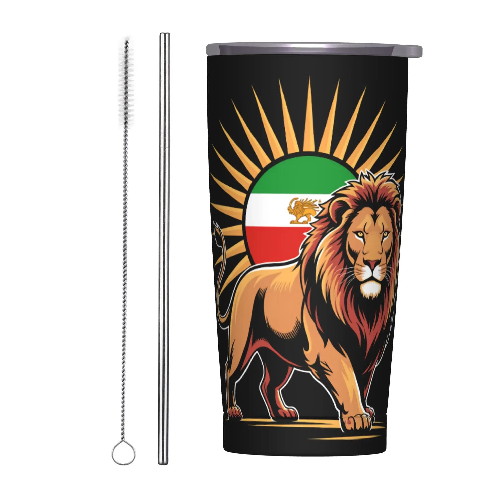 Bicchieri termici in acciaio inossidabile con emblema di leone e sole della Persia, Iran, tazze termiche per bevande fredde, tazze per auto, per la guida