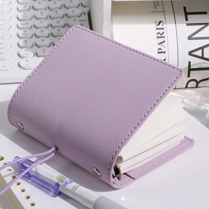 M5 97x122mm Size Loose Leaf Notebook Lychee Texture Cover With Elastic Band 40 Sheets Lined Pages Portable Hand Journal Planner