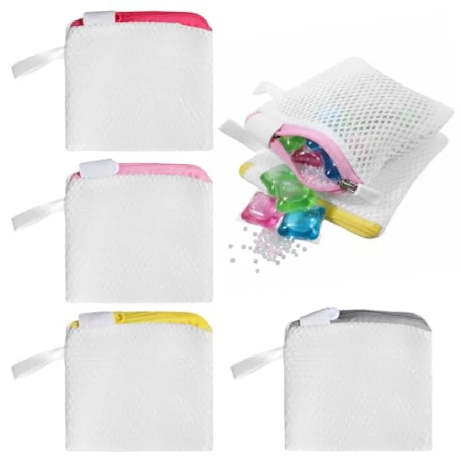 4 Pcs Small Laundry Mesh Wash Bags for Scented Beads and Delicates, Laundry Pod Anti-Sticking Bag Durable Secure Holder Machine