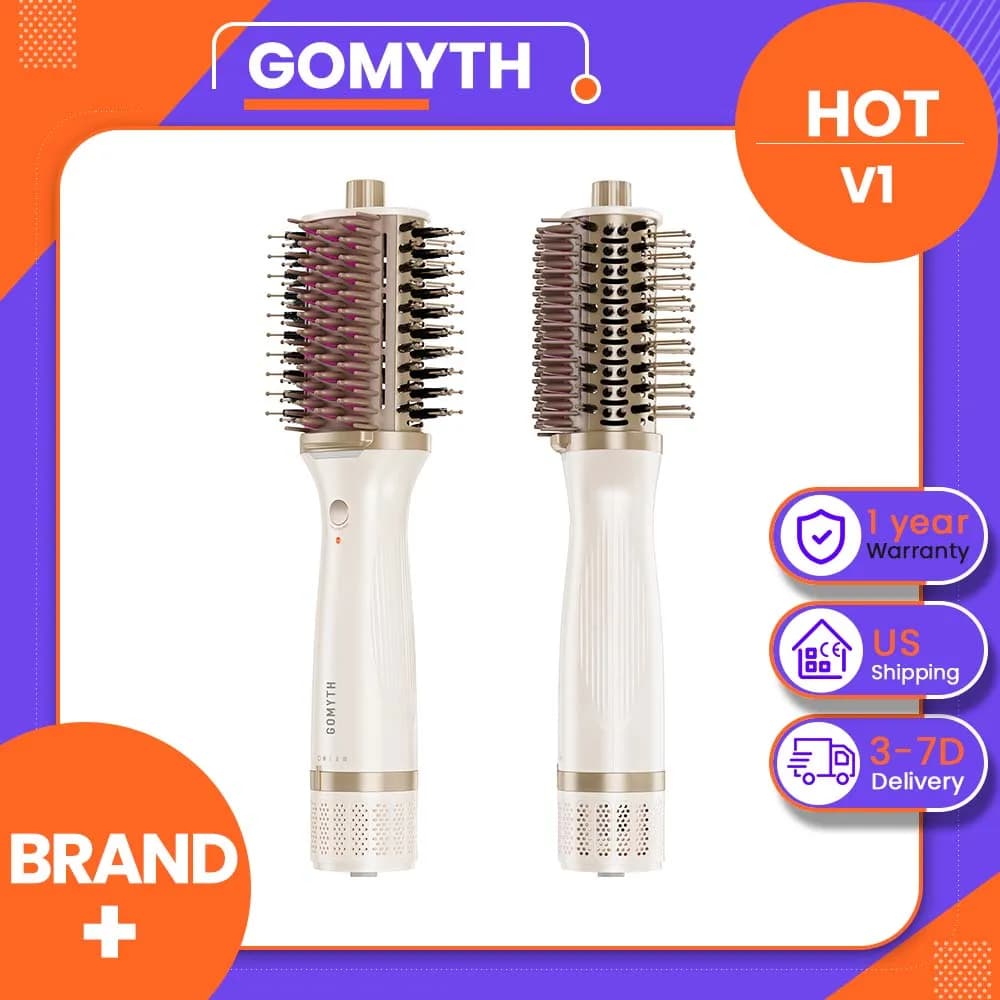 GOMYTH V1 5-in-1 Volumizing Hair Dryer Brush, 1100W Blow Dryer & Styler with Nano Titanium Technology, Intelligent T-Sensor, Ionic Frizz Control, 3D Detangling Bristles for Smooth, Shiny, Salon-Style Hair