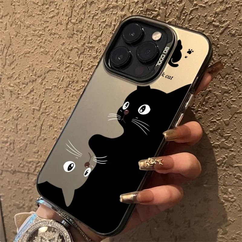 Cute Cartoon Black Cat Phone Case For iPhone 17 16 15 Pro Max Cases iPhone 14 13 12 11Pro Max 7 8 Plus SE 17Air Shockproof Cover