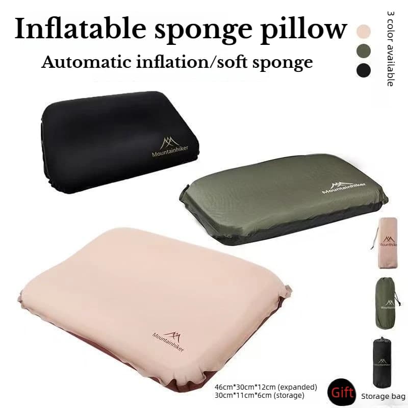 MOUNTAINHIKER Camping Pillow Portable Self Inflating Sleeping Pillow Ultralight Sponge Compact Pillow Outdoor Travel Neck Pillow